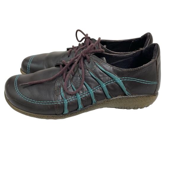 NAOT Koru Women Tanguru Dark Brown Turquoise Trim Leather Lace Up Shoes Size 6 - Picture 1 of 11